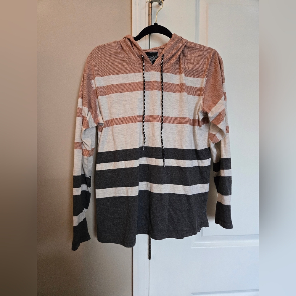 Men's tan striped lightweight hoodie